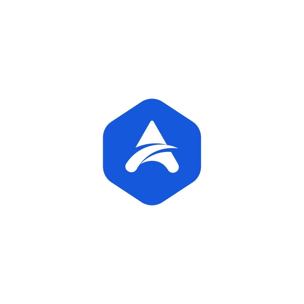 letter A in frame hexagon logo, rocket A vector