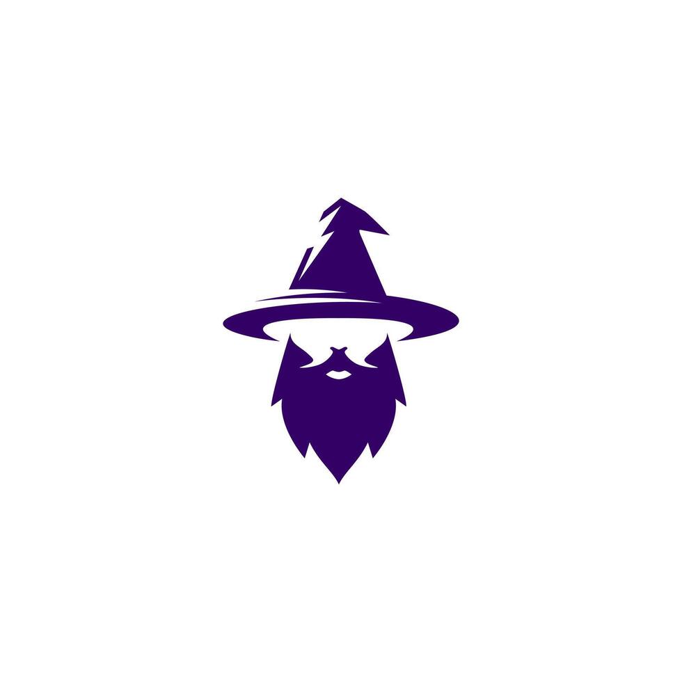 Bearded wizard logo. Warlock symbol. Wise magician emblem. Mystical sorcerer icon. vector