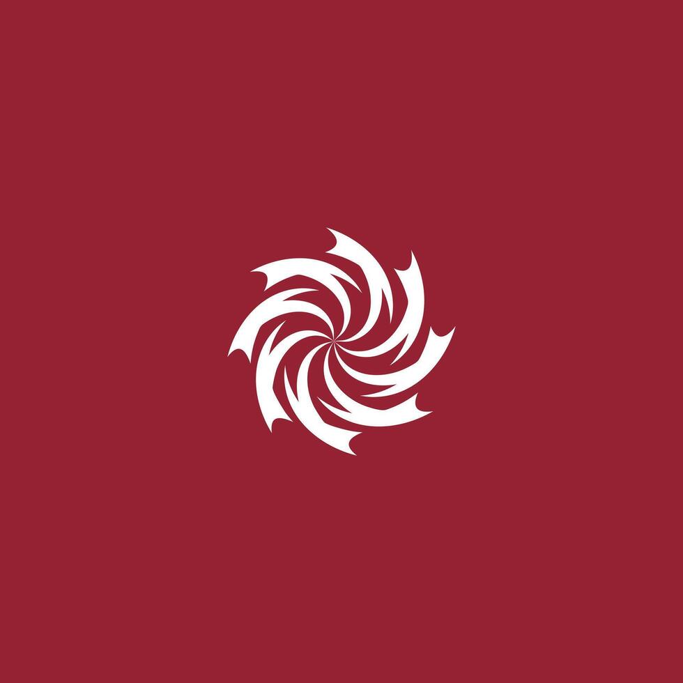 Simple Abstract Flower Vortex, geometric circles logo design isolated on red background. vector