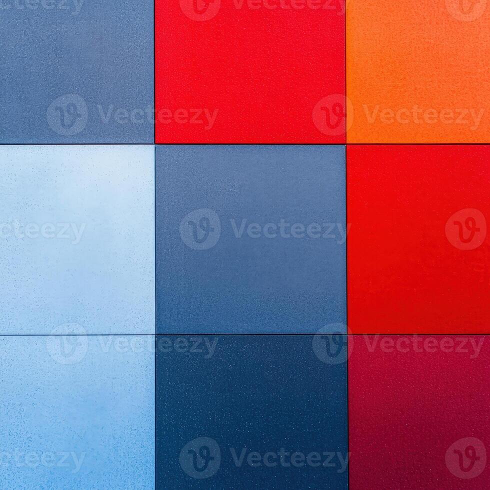 A red, blue, and orange wall photo
