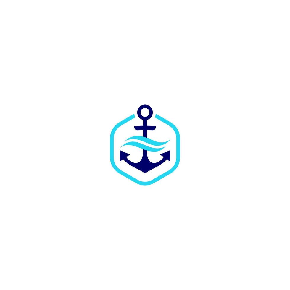 anchor logo with combination of wave template vector