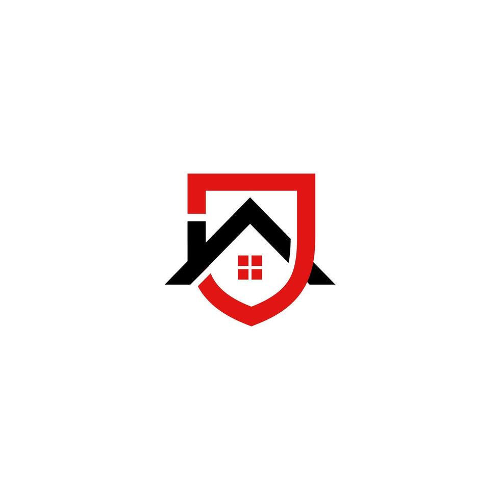 Home Protect logo red and black design template. shield and house logotype illustration. Graphic home security for your business vector