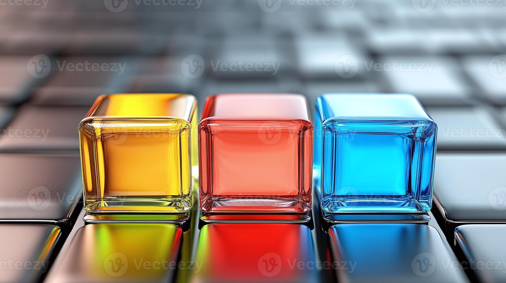 Colorful glass cubes on smooth surface abstract art indoor setting close-up perspective modern design photo