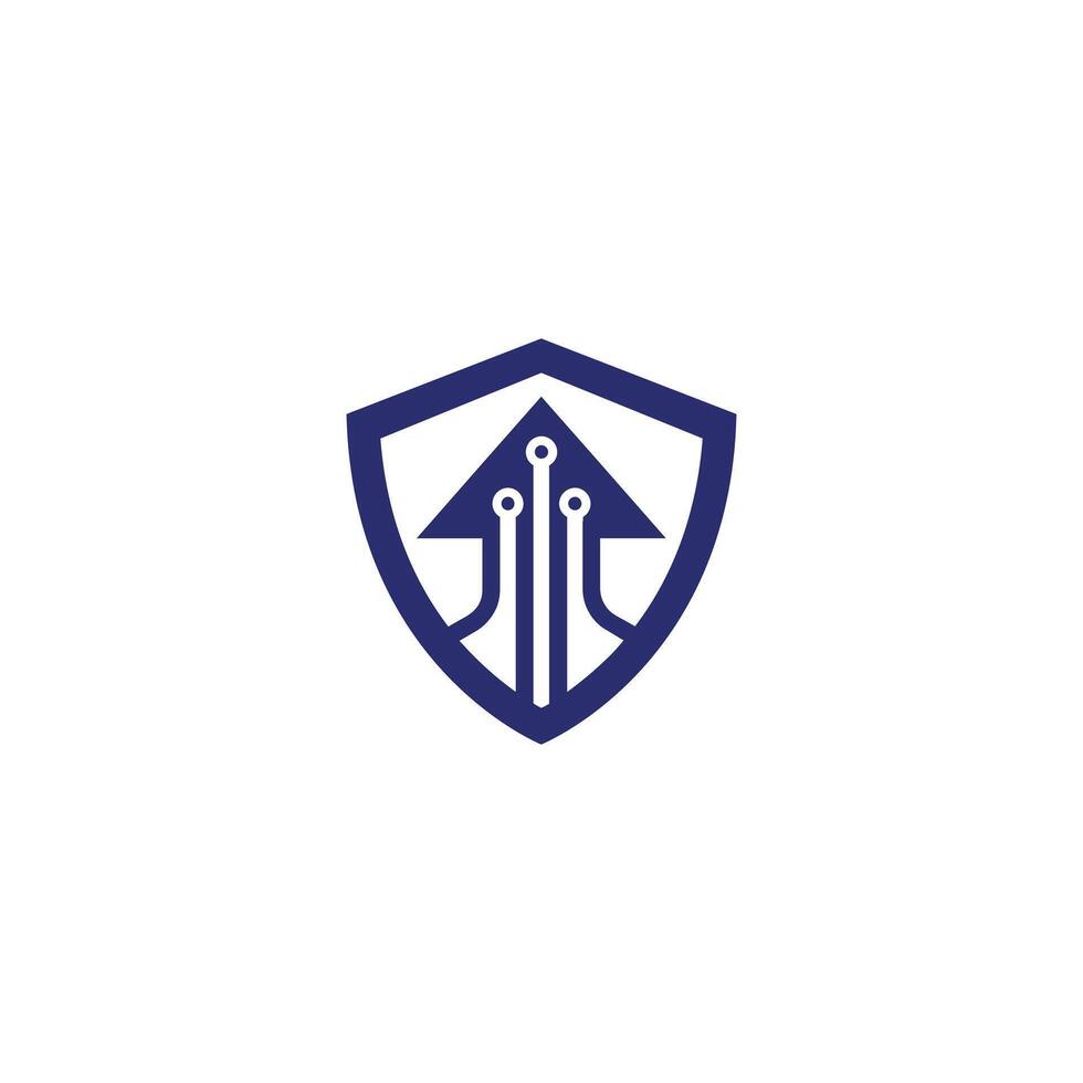 Shield connecting logo, security, defender icon up vector