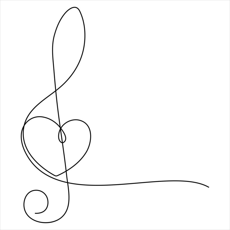 Treble Clef and Heart a minimalist musical expression drawing illustration vector