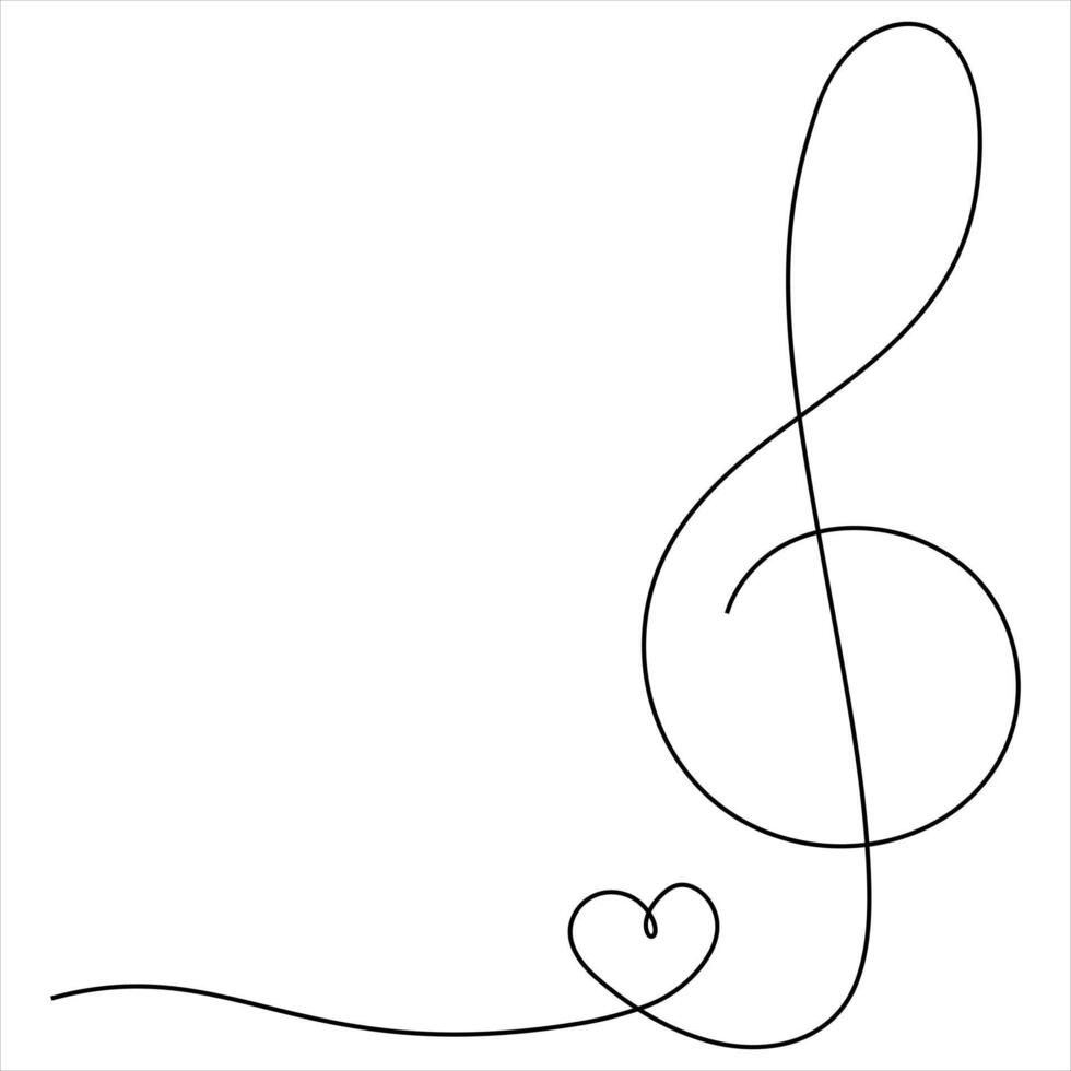 Treble Clef and Heart a minimalist musical expression outline style illustration vector