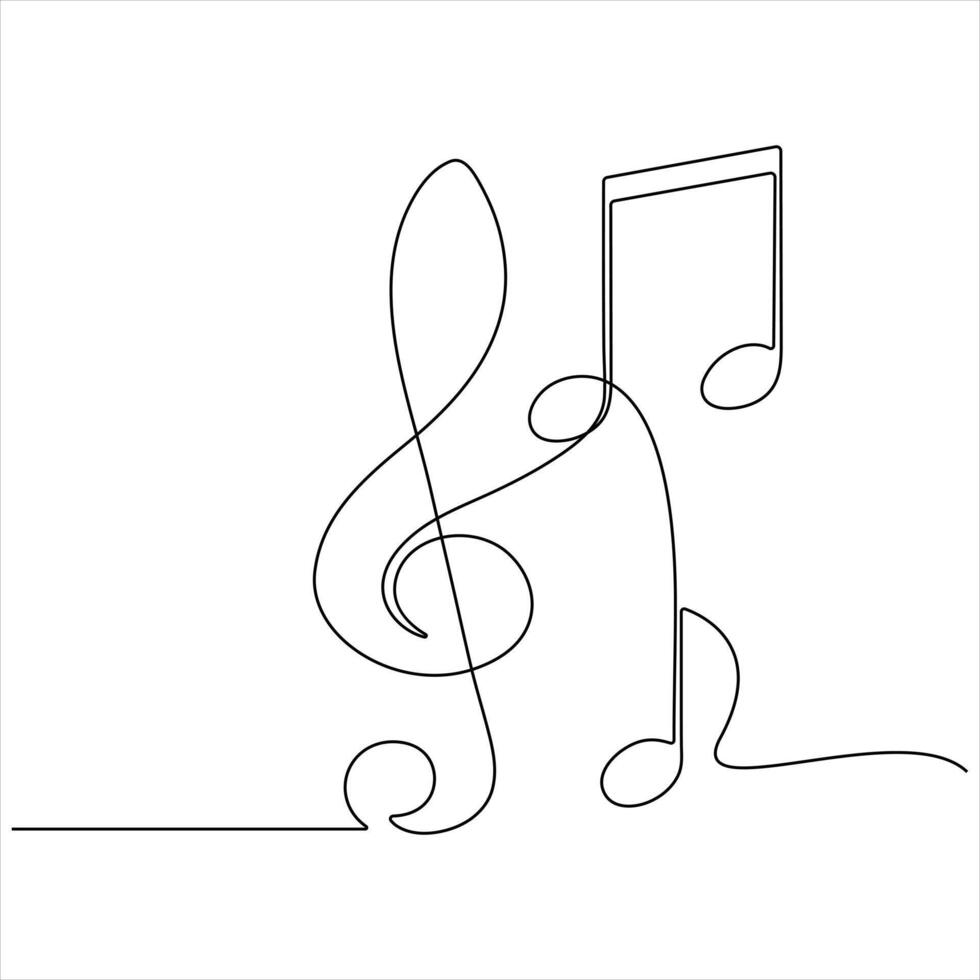 Minimalist Treble Clef and musical notes line art drawing illustration vector