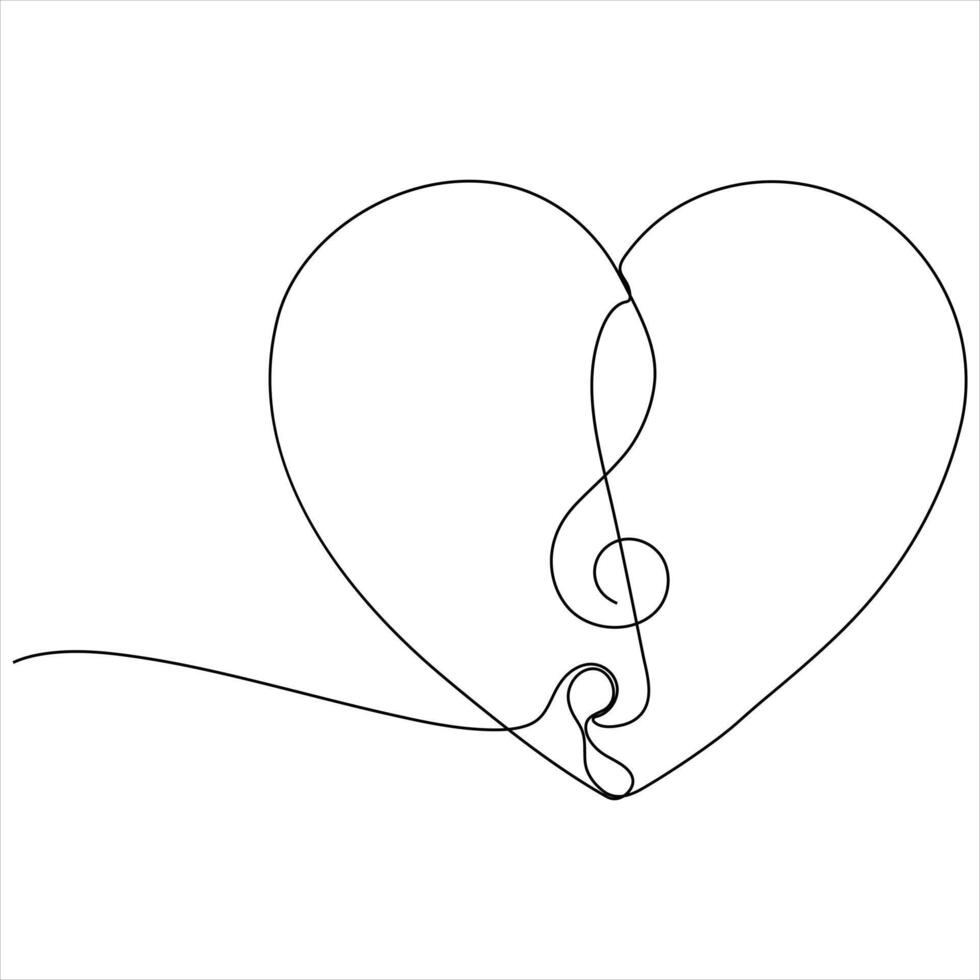 Heart and Treble Clef A Musical love story in one line drawing illustation vector