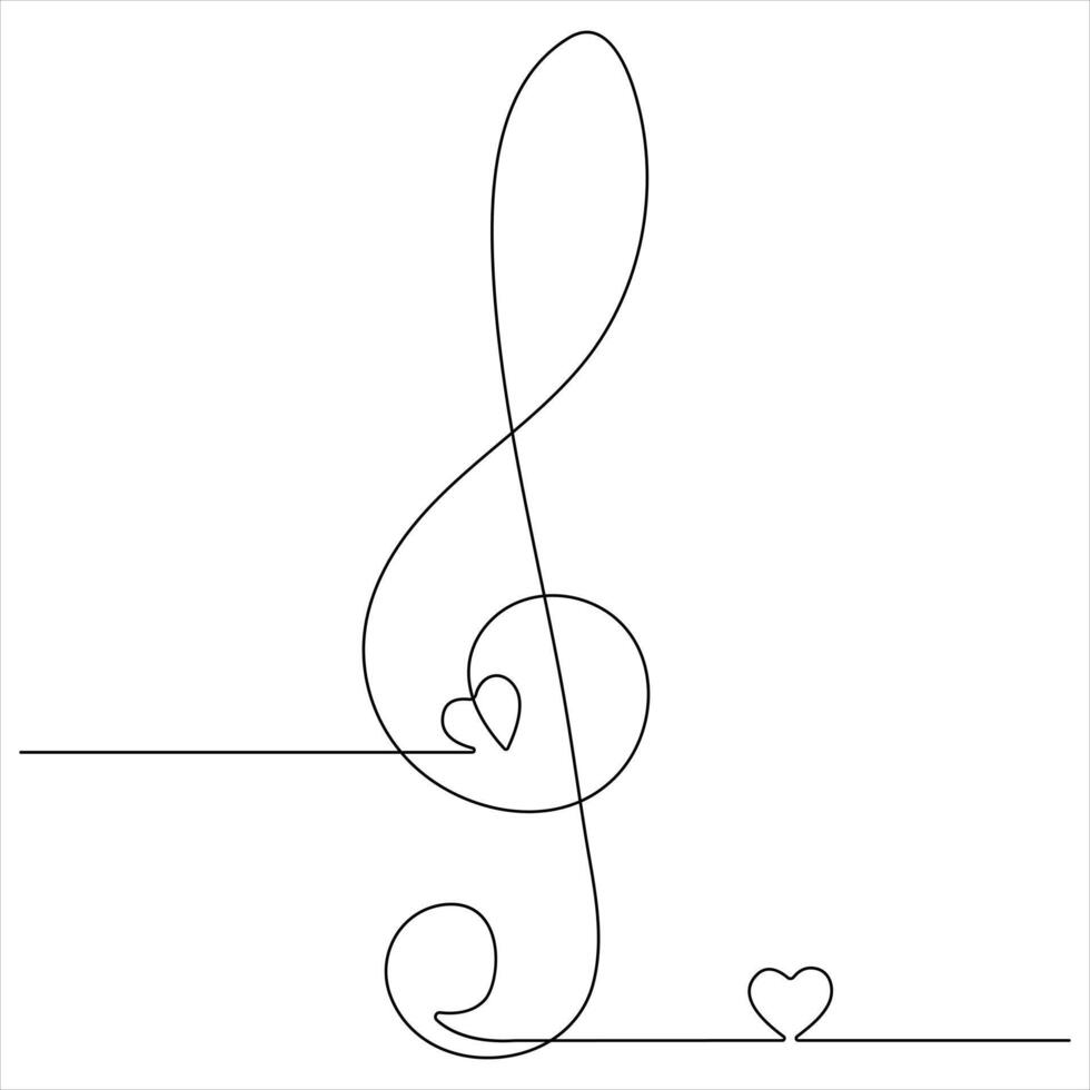 Treble Clef and Heart A minimalist line art of music and love drawing illustration vector