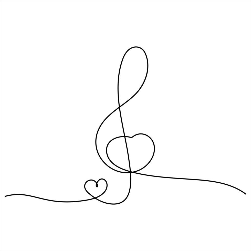 continuous line drawing Treble clef music illustration vector