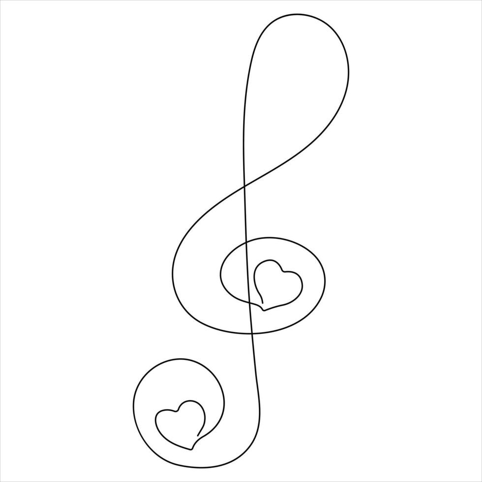 Heart-Shaped Musical Note continuous line drawing illustration vector