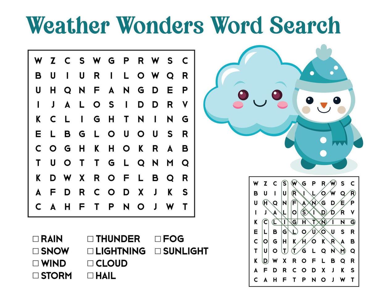 Weather Wonders Word Search vector