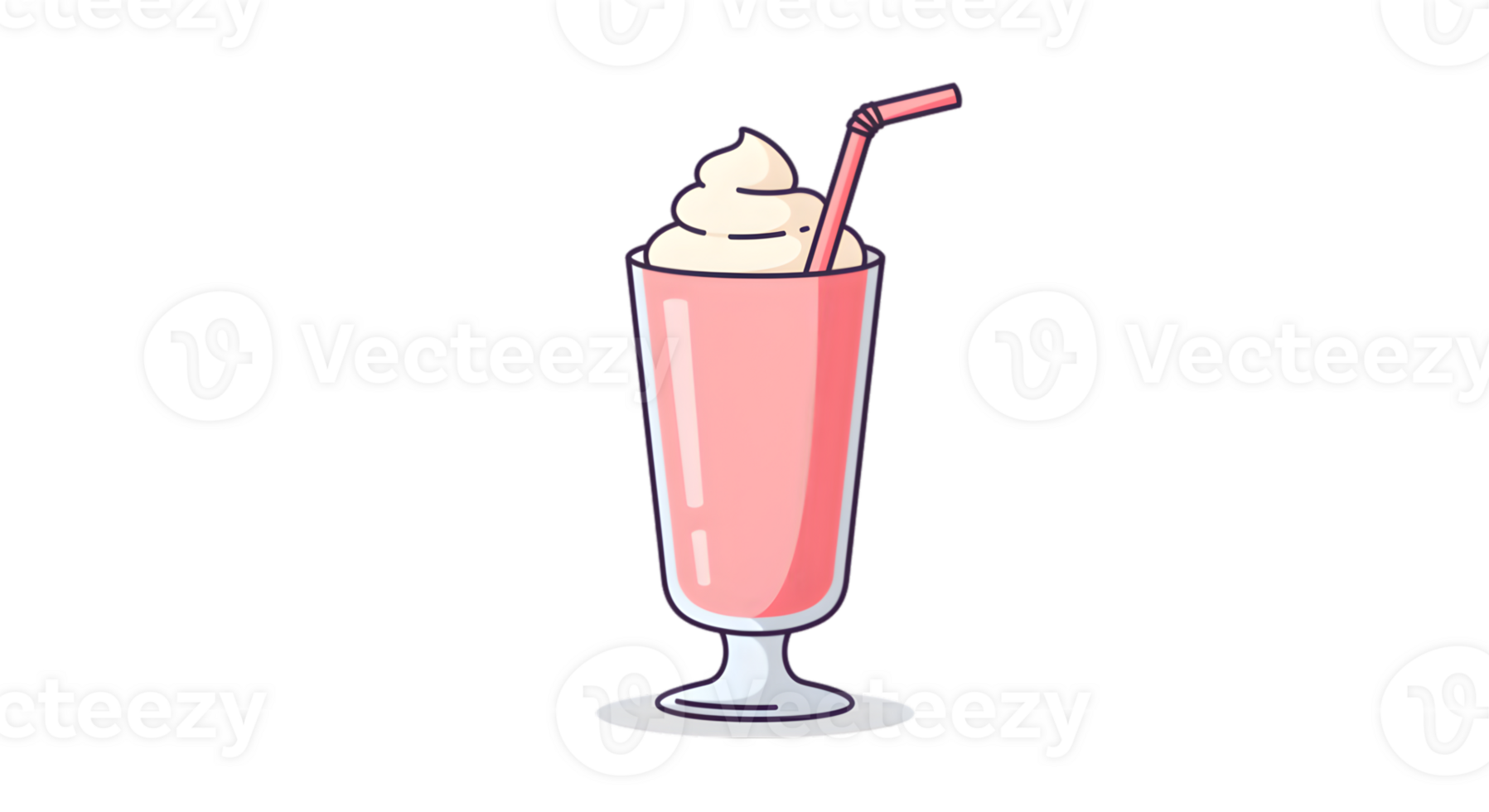 A pink milkshake with whipped cream and a straw png