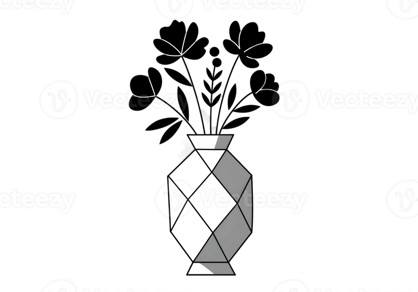 Geometric Diamond Shaped Vase With Floral Arrangement png