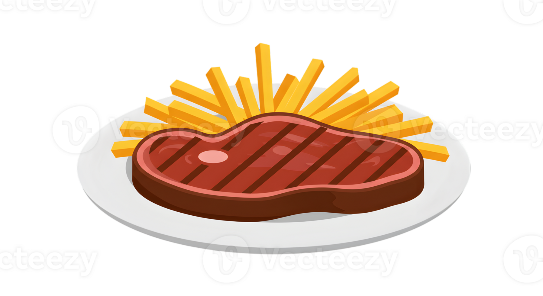 Grilled Steak With French Fries On White Plate png