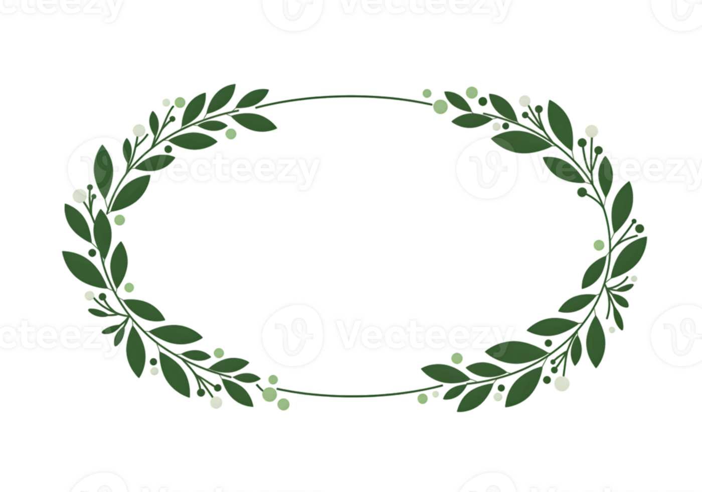 Elegant Oval Floral Wreath with Green Leaves and White Flowers png
