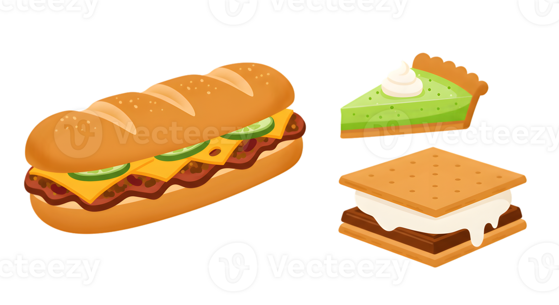 Pixel Art Food Illustration Featuring Sub Sandwich, Pie and S'mores png