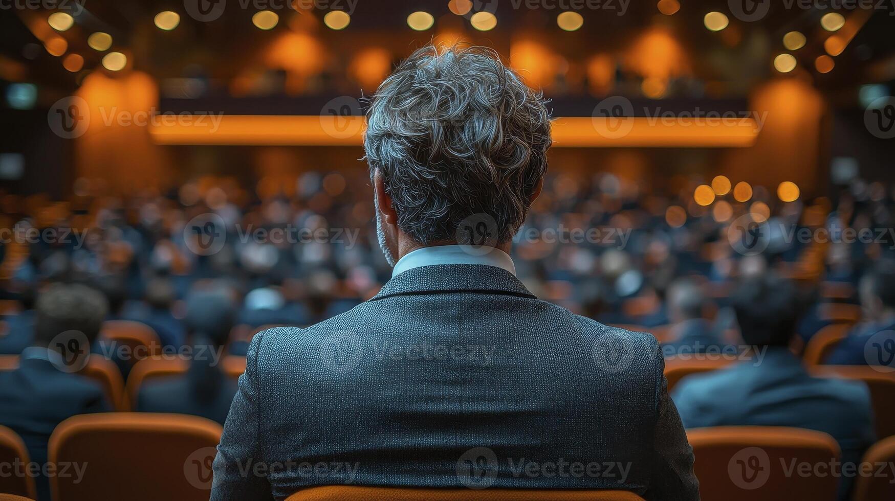 CEO Addressing Employees in an Engaging Conference Setting with Warm Lighting photo
