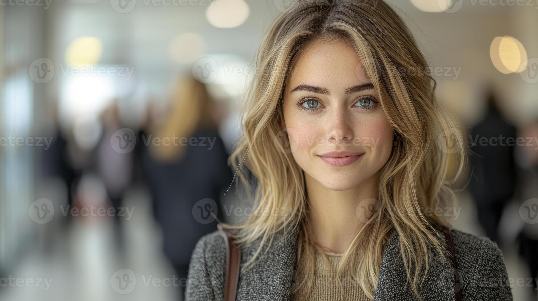 Confident Businesswoman Smiling in a Bright Modern Office Environment photo