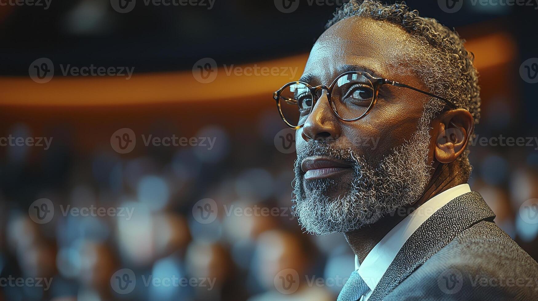 Confident CEO Engaged in Public Speaking at Business Conference Event photo