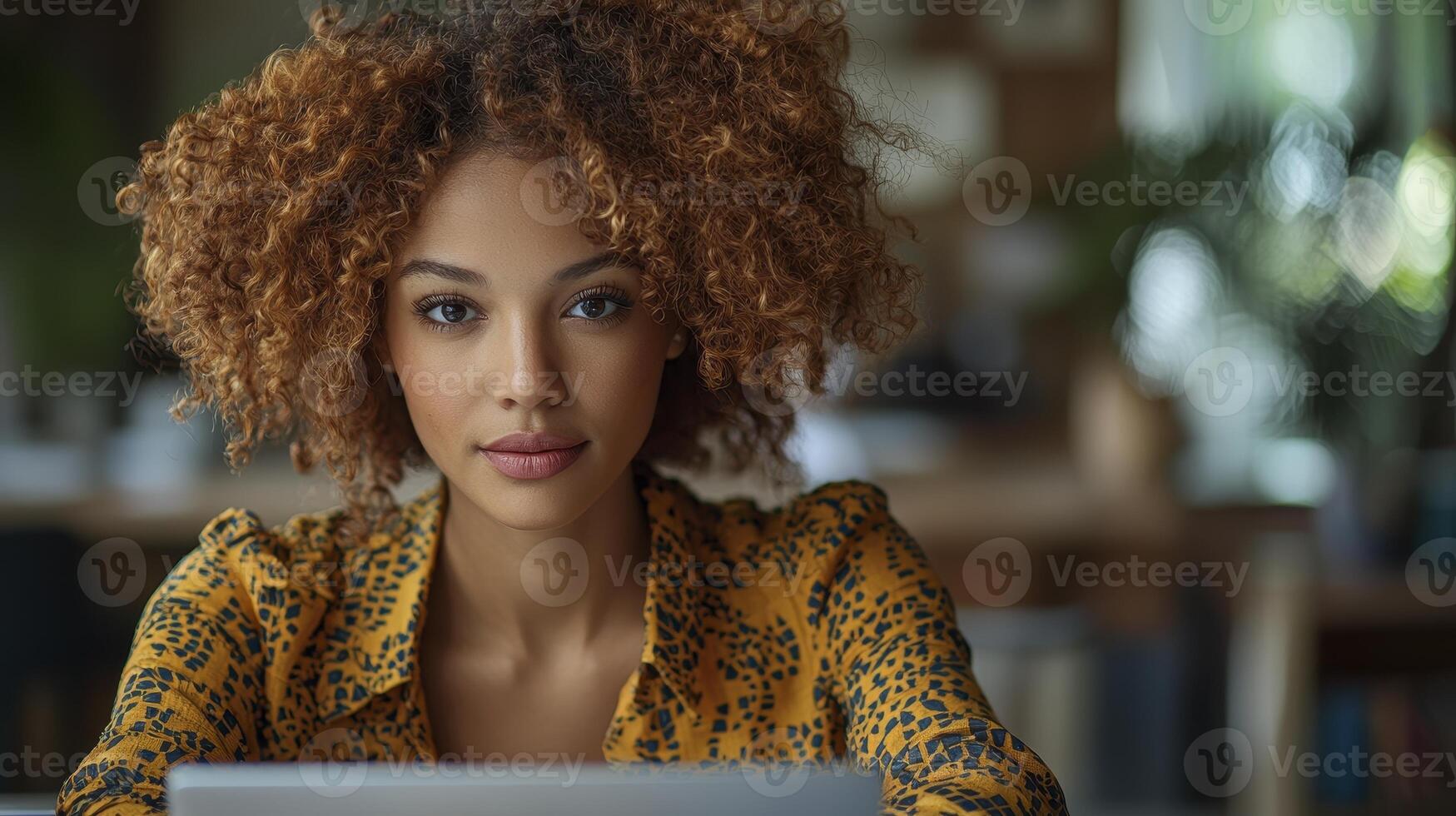 Businesswoman Concentrating on Financial Reports in a Modern Workspace photo