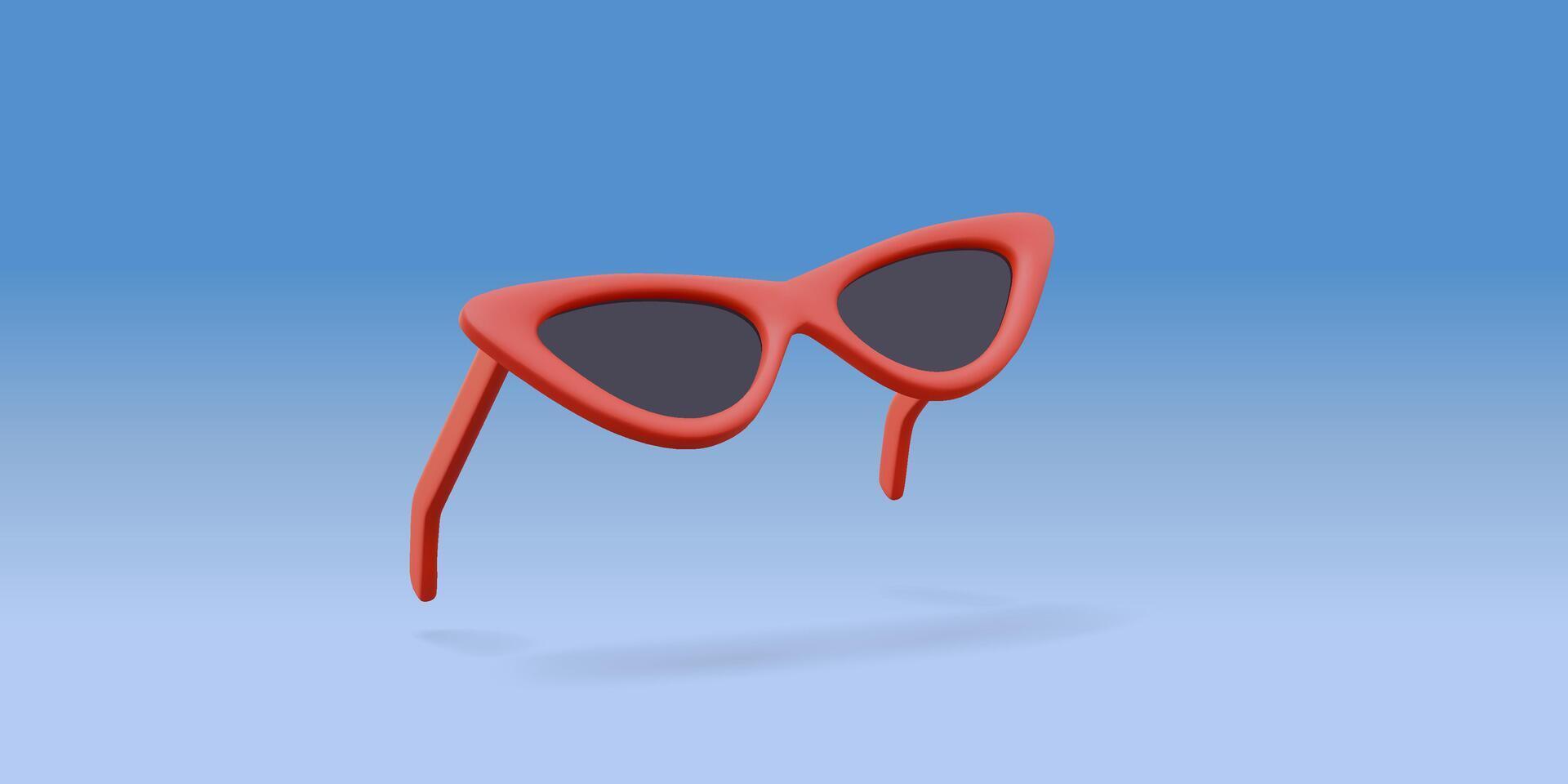 3D Stylized Red Cat-Eye Sunglasses - Vintage Retro Eyewear, Fashion Accessories Illustration vector
