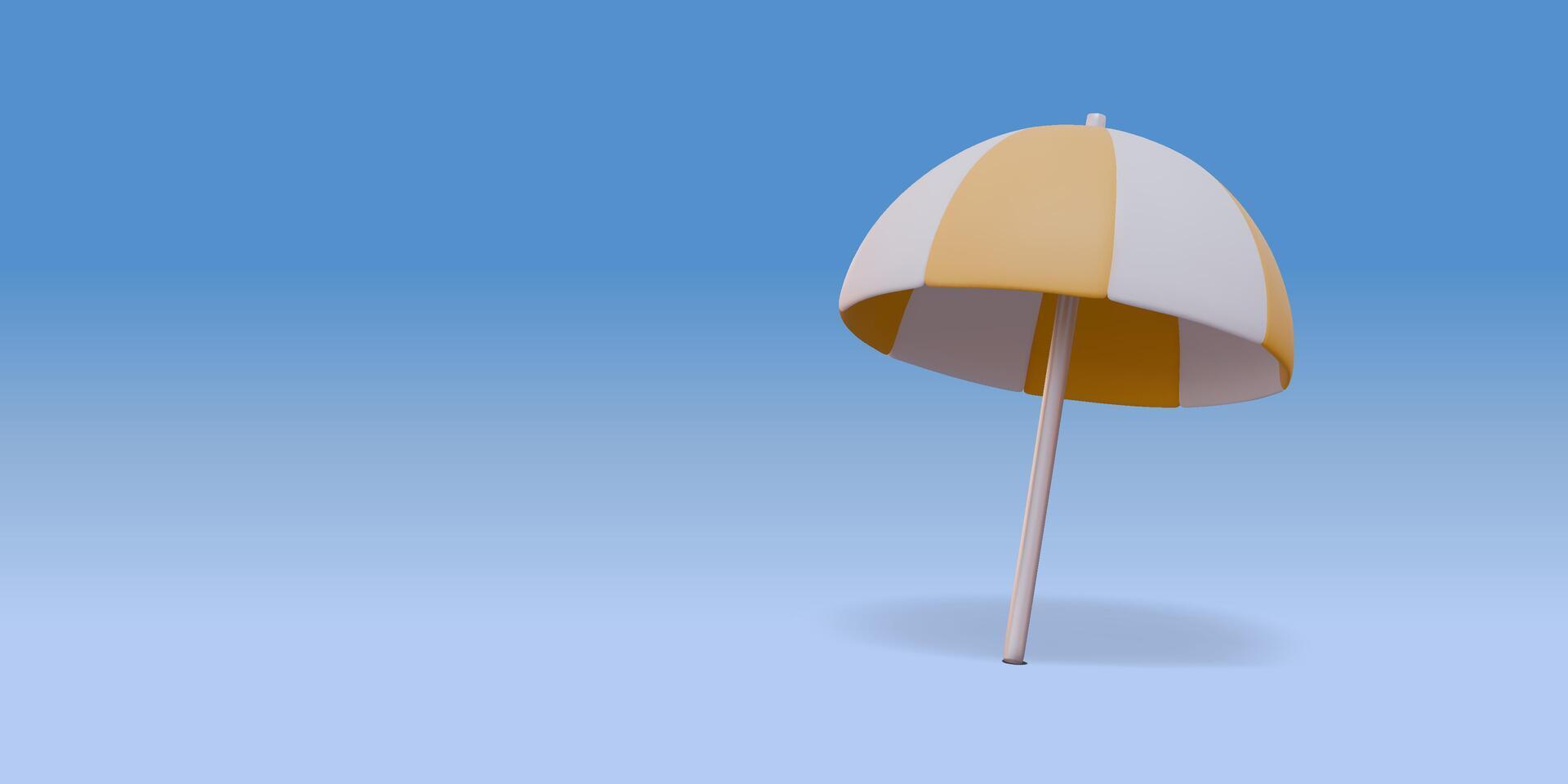 3D Stylized Beach Umbrella - White and Yellow Sunshade, Tropical Vacation Accessory Illustration vector