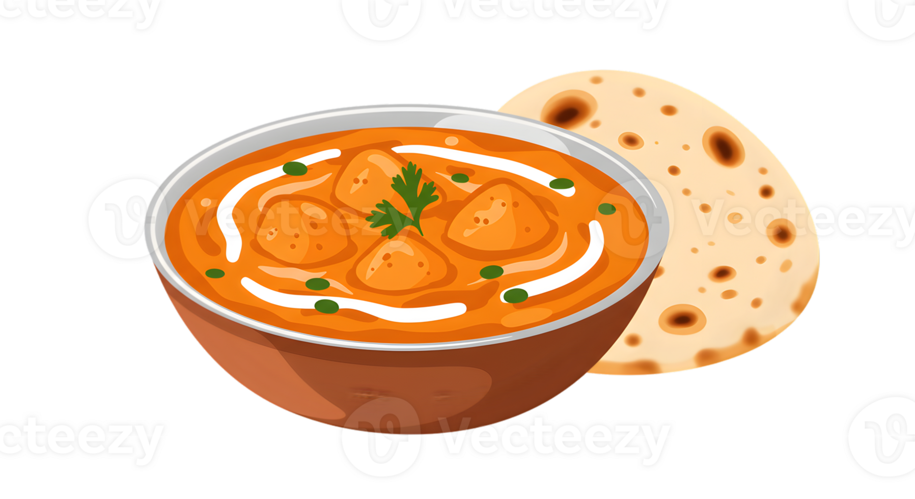 Orange Creamy Butter Chicken with Naan in Bowl png
