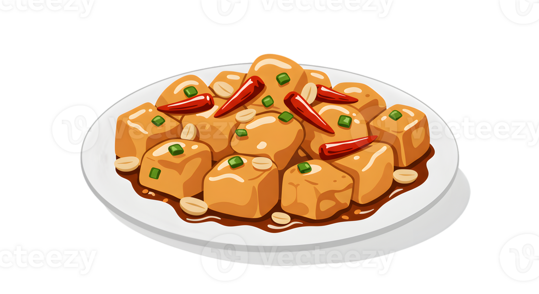 Pixelated Illustration Of Spicy Peanut Tofu Cubes On Plate png