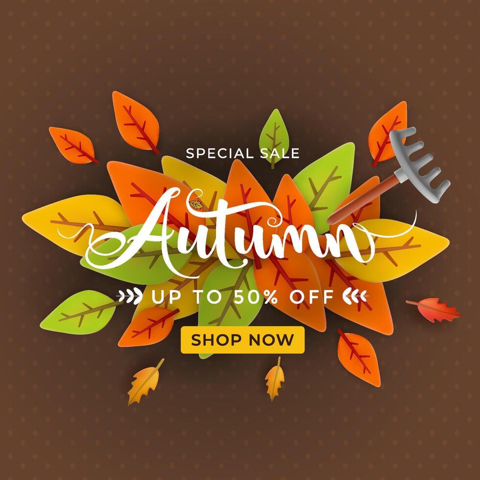 Autumn Special Sale Banner Featuring Vibrant Leaves and Discount Offer vector