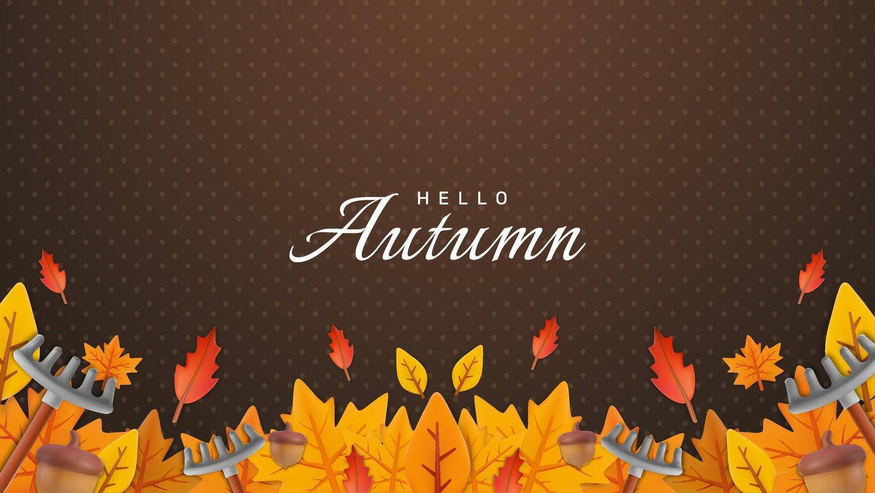 Autumn Leaves and Rakes with a Seasonal Greeting on Brown Background vector