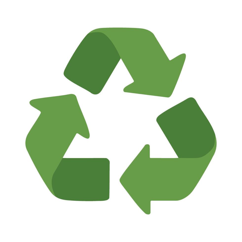 Minimalistic green recycle symbol with three curved arrows forming a triangle. vector