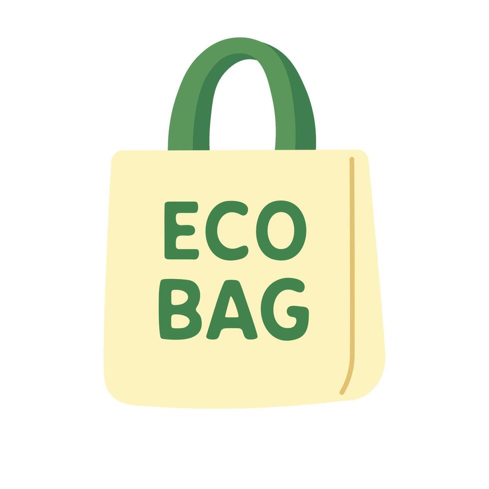 Cartoon reusable shopping bag with green handles. Symbol of zero waste and sustainable lifestyle. vector