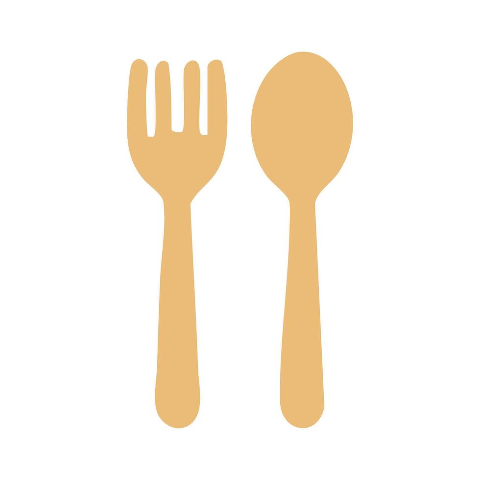 Cartoon eco-friendly fork and spoon made of wood. Zero waste and biodegradable alternative to plastic. vector