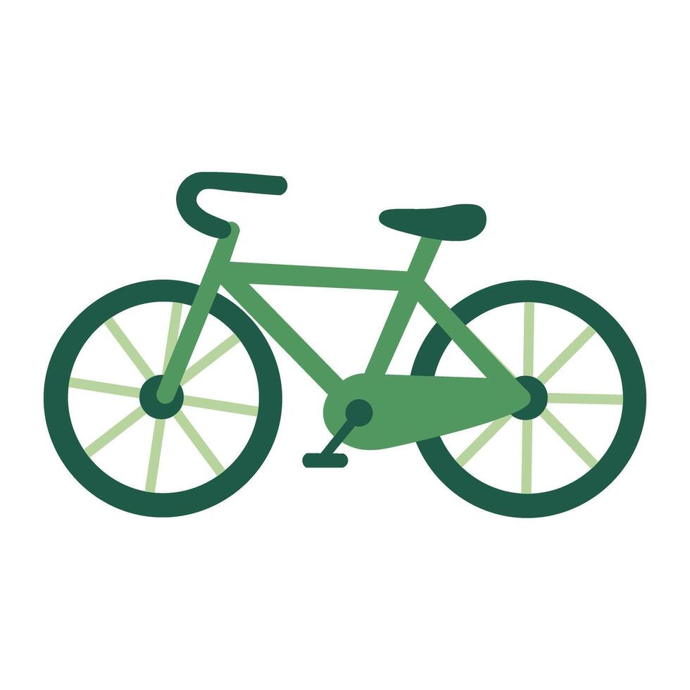 Stylized cartoon bicycle in green tones. Eco-friendly transport promoting sustainable lifestyle and mobility. vector