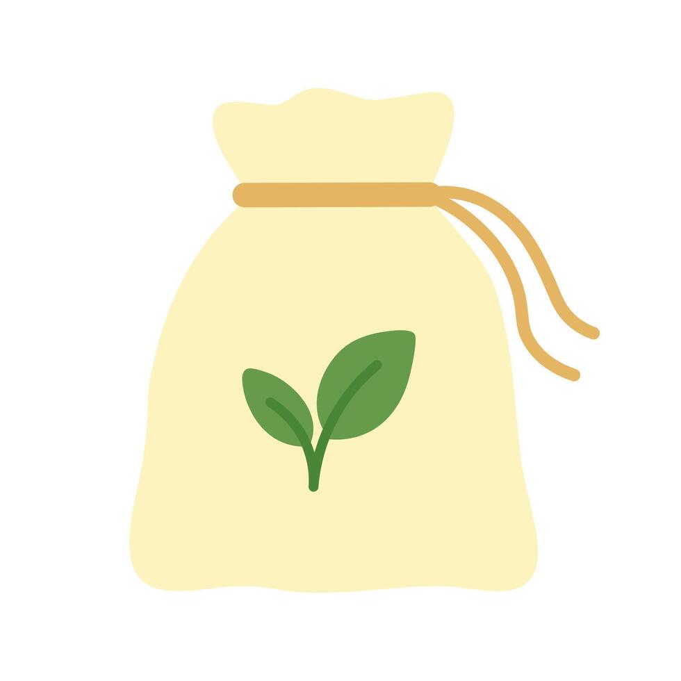 Eco drawstring bag for bulk goods. Sustainable alternative to single-use packaging and plastic bags. vector