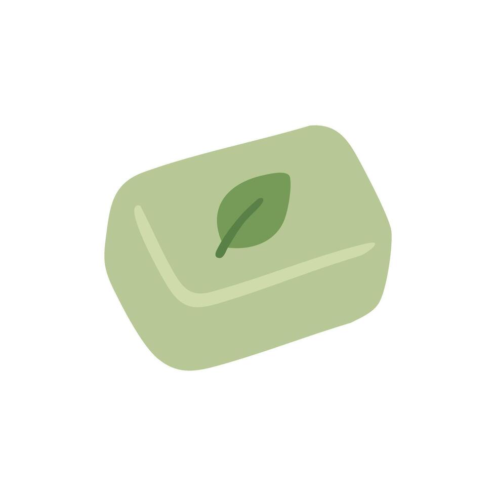 Green bar of soap with leaf icon. Symbol of natural hygiene and eco-friendly care. vector