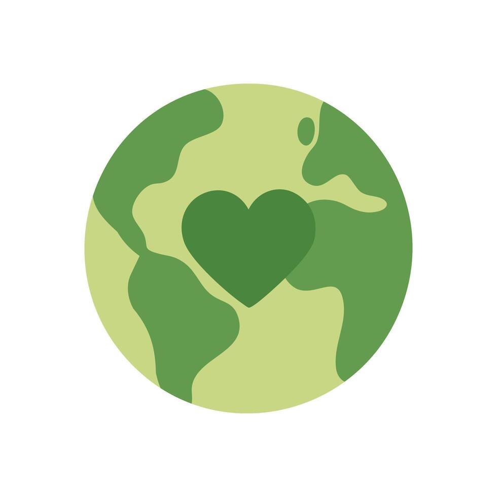 Green planet Earth with heart. Symbol of nature love, unity, and environmental responsibility. vector