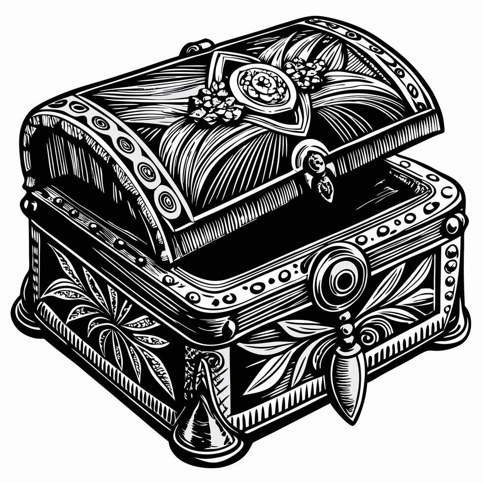 Intricately Designed Vintage Treasure Chest Illustration in Black and White vector