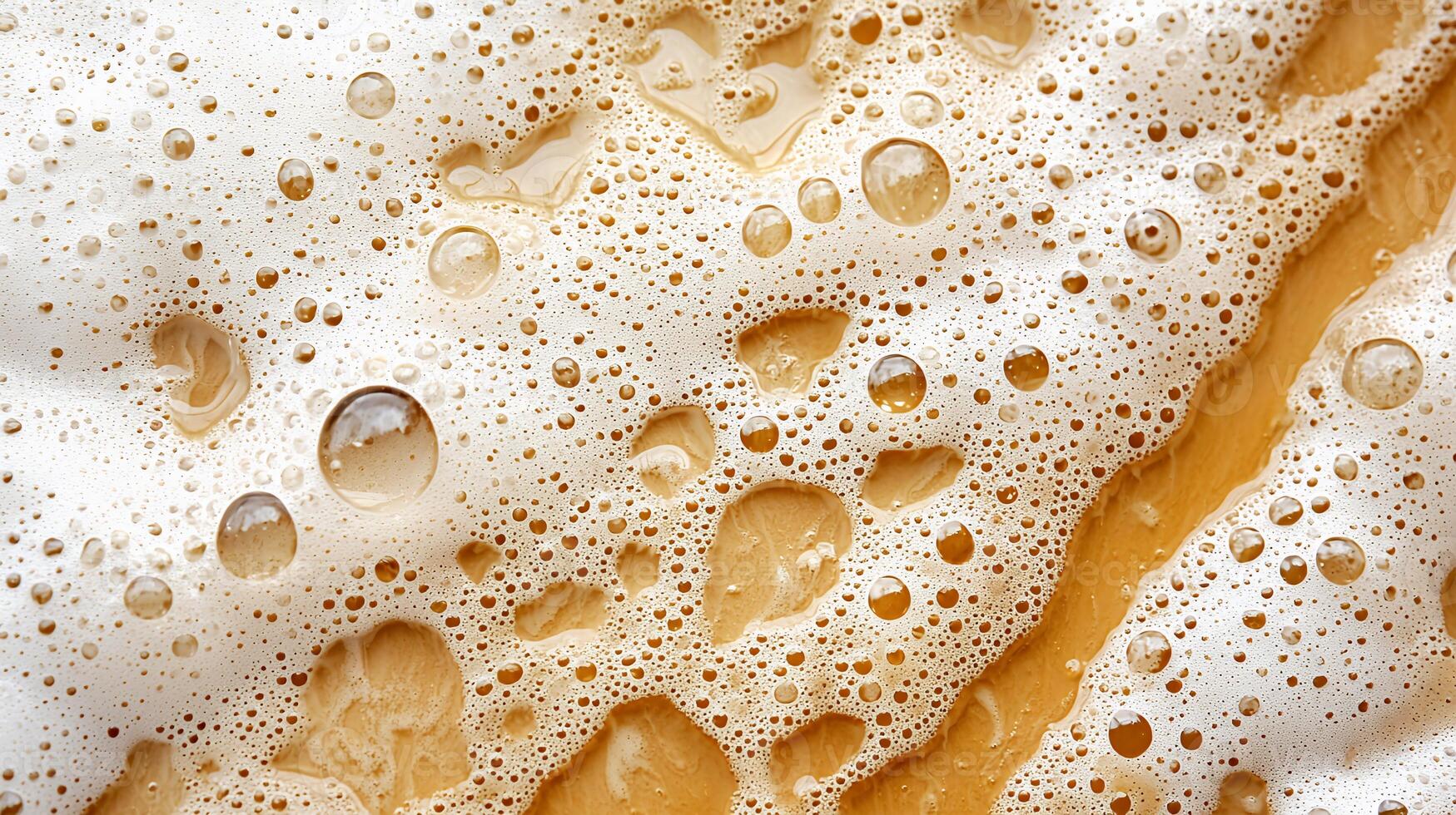Beige Liquid with White Foam and Bubbles Close Up Texture photo