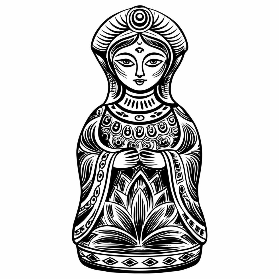 Intricate Goddess Figurine Illustration with Traditional Ornamental Design vector