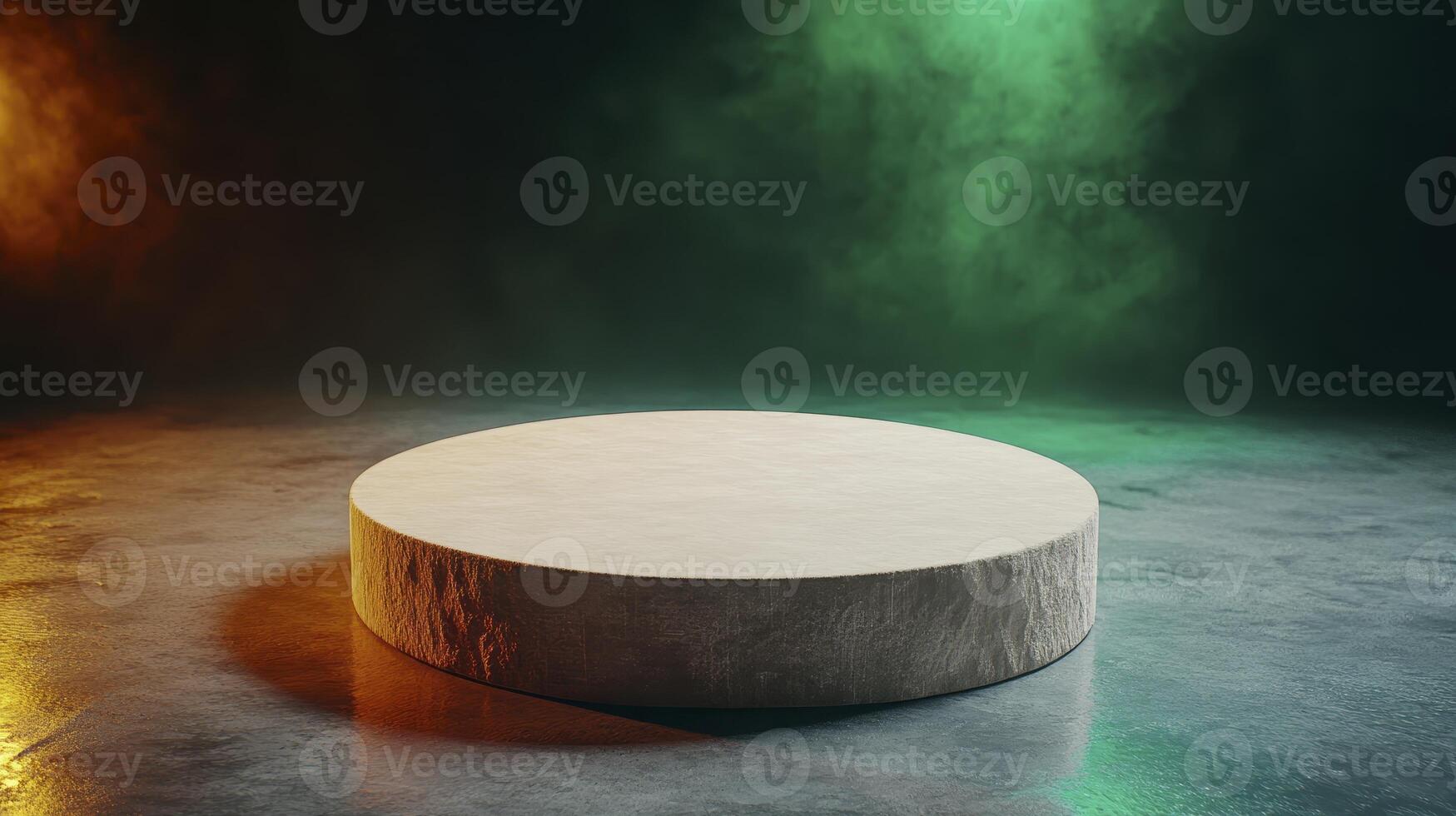 Empty Round Stone Pedestal with Atmospheric Lighting photo