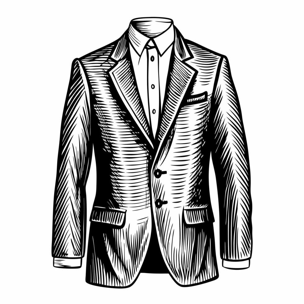 Hand Drawn Vintage Suit Illustration in Black and White for Apparel Design vector