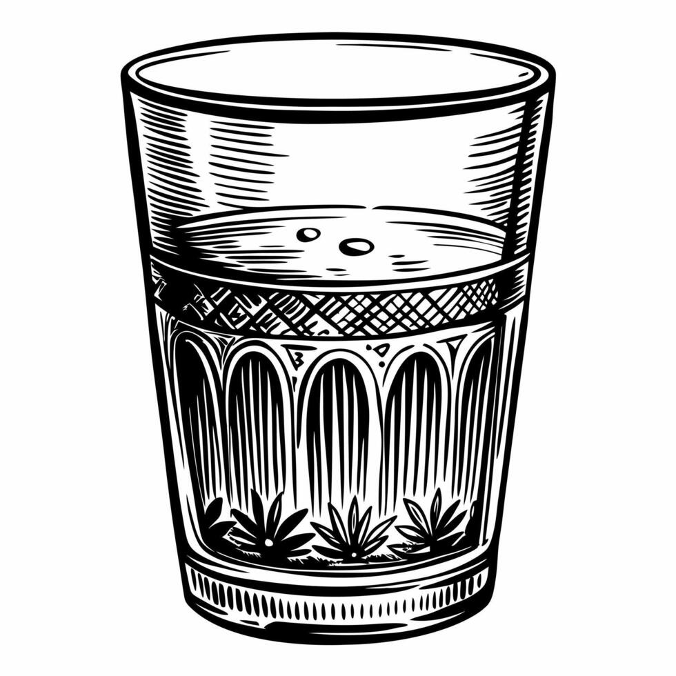 Hand Drawn Vintage Glass with Ornamental Design Black and White Illustration vector