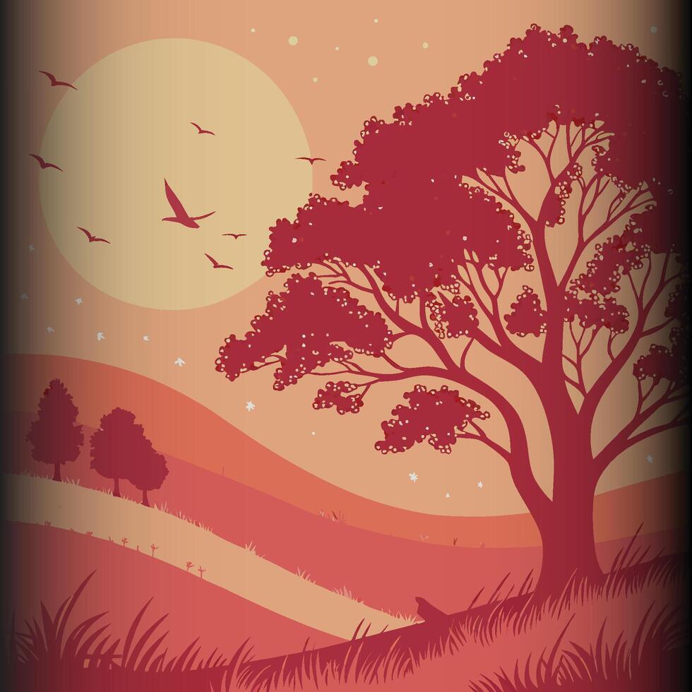 Majestic Tree Under a Fiery Sunset vector