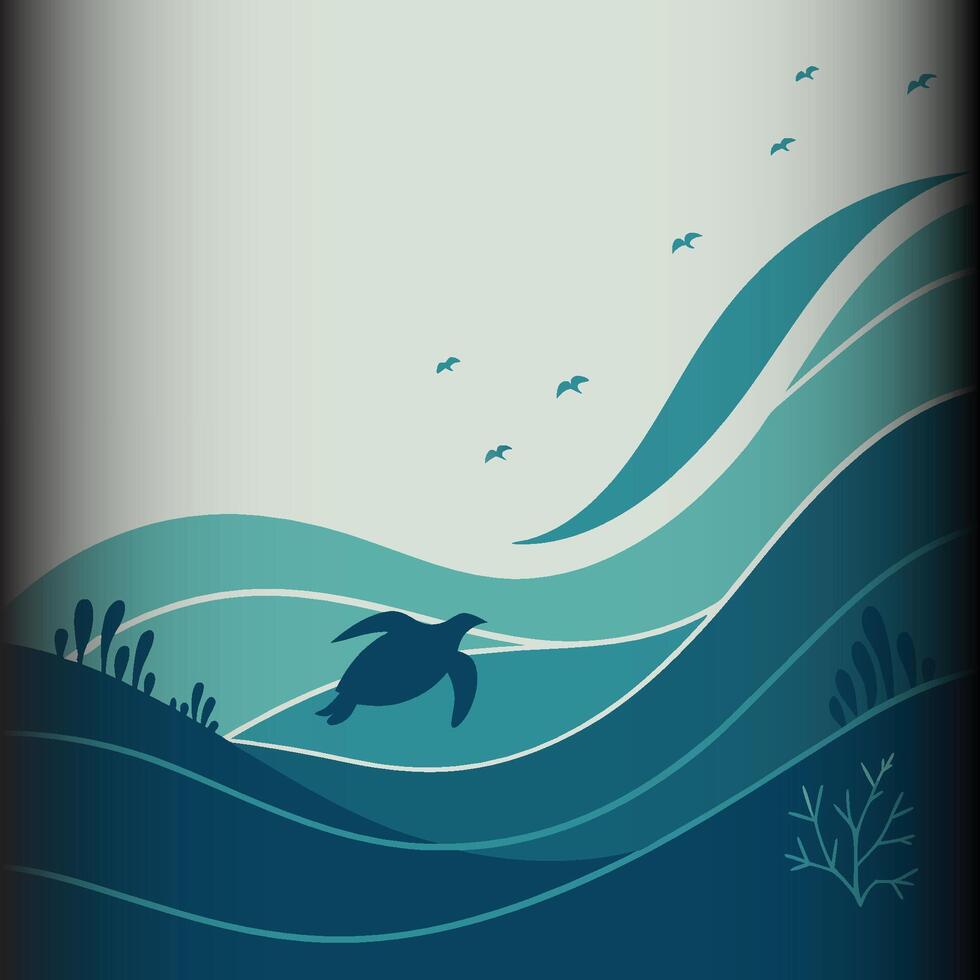 Turtle Swimming in a Calm Sea vector