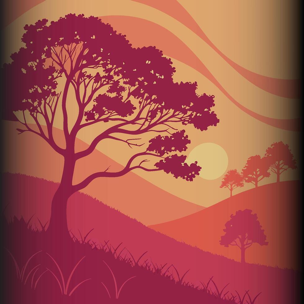 Silhouetted Tree in a Fiery Sunset vector