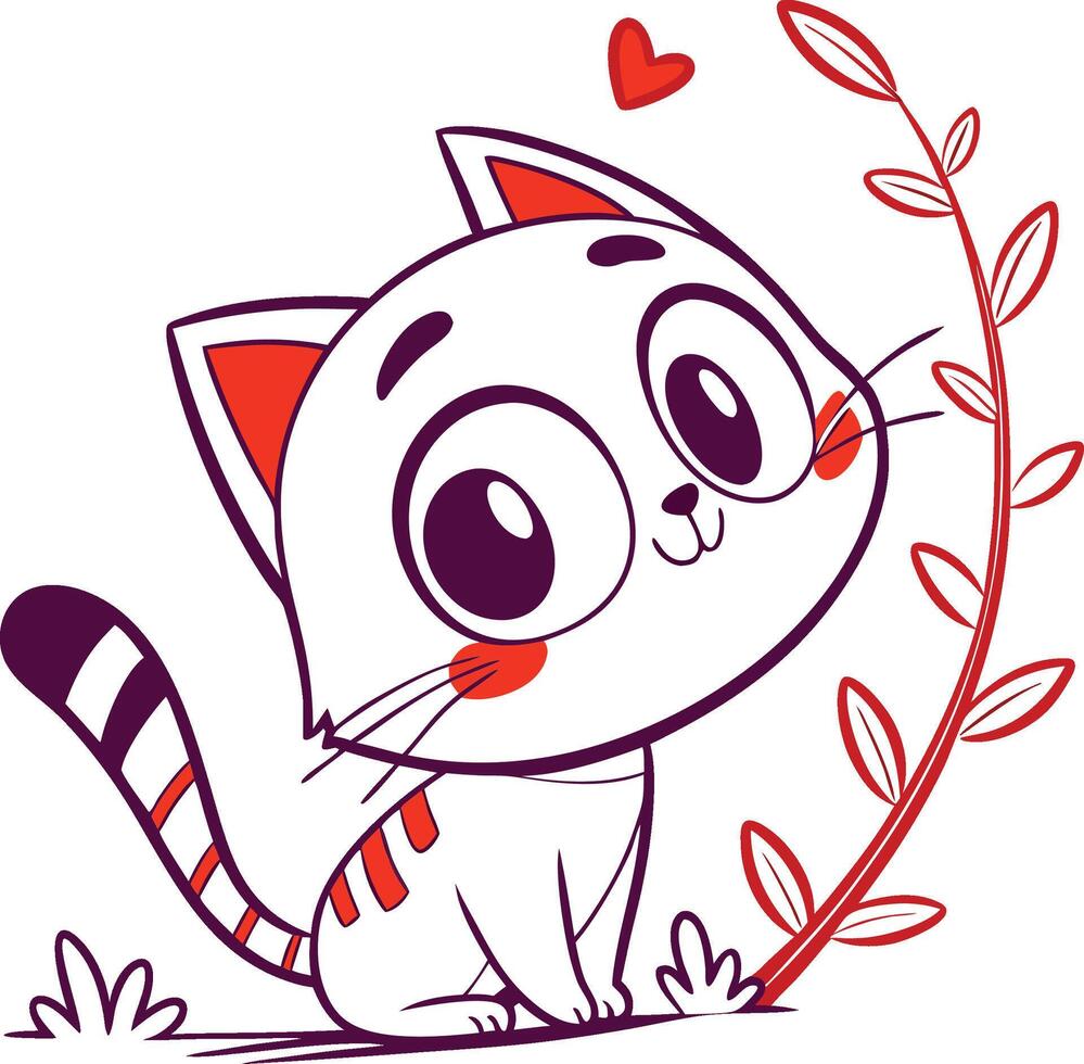 Cute Kitten with Heart Accents, Playful Feline Face in a Whimsical Pose vector
