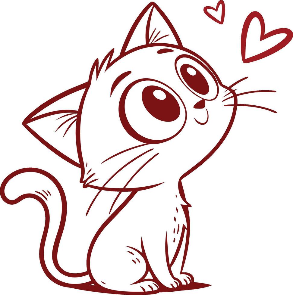 Adorable Kitten with Heart Accents, Playful Feline Face in a Sweet Pose vector