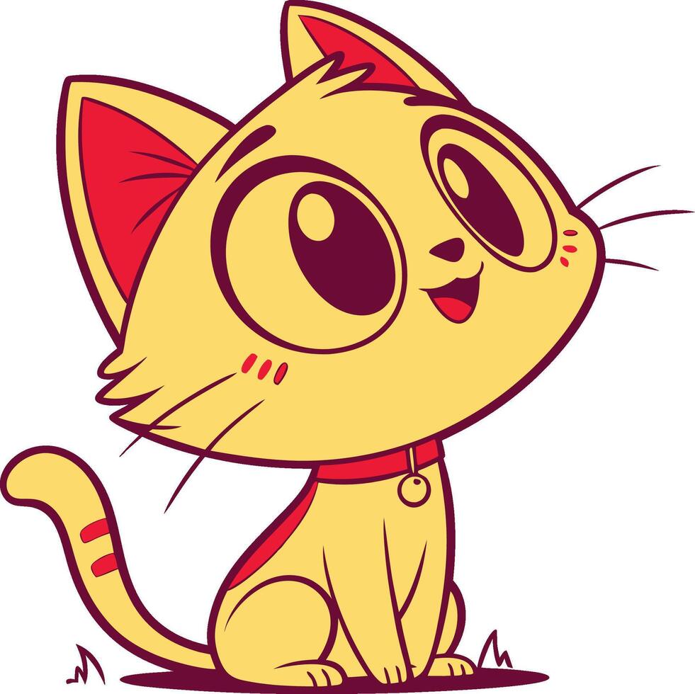 Cheerful Cartoon Cat with Red Collar vector